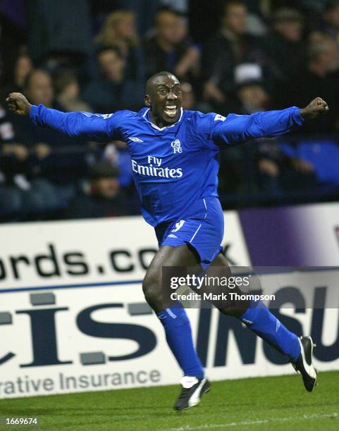 Jimmy Floyd Hasselbaink of Chelsea celebrates scoring during the FA Barclaycard Premiership match between Bolton Wanderers and Chelsea at the Reebok...