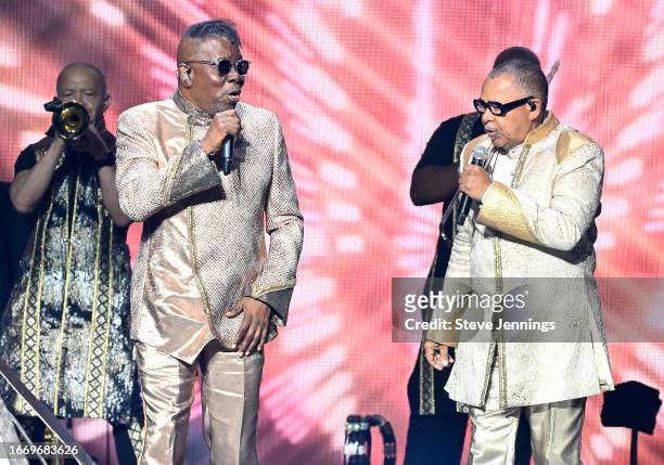 Philip Bailey and Ralph Johnson of Earth Wind and Fire perform at Chase Center on September 08, 2023 in San Francisco, California.