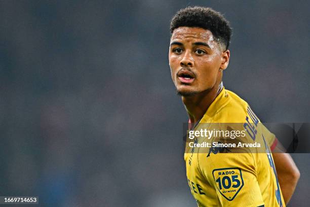 Koni De Winter of Genoa looks on during the Serie A TIM match between Genoa CFC and SSC Napoli at Stadio Luigi Ferraris on September 16, 2023 in...