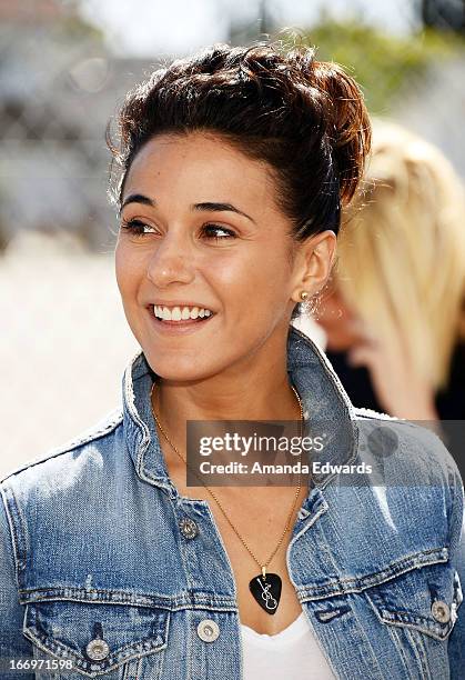 Actress Emmanuelle Chriqui celebrates Earth Day with the Environmental Media Association at Cochran Middle School on April 18, 2013 in Los Angeles,...