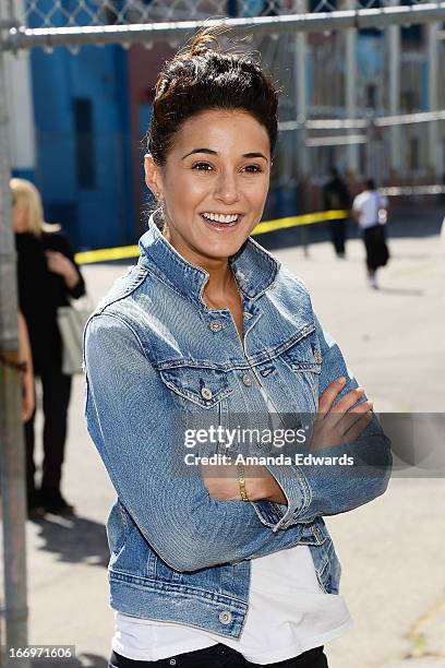 Actress Emmanuelle Chriqui celebrates Earth Day with the Environmental Media Association at Cochran Middle School on April 18, 2013 in Los Angeles,...