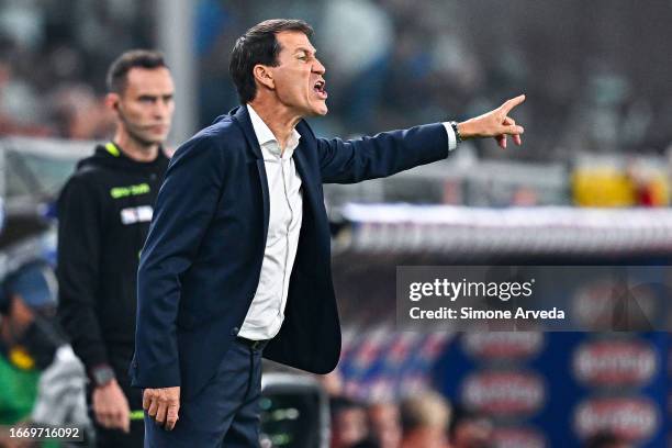 Rudi Garcia, head coach of Napoli, reacts during the Serie A TIM match between Genoa CFC and SSC Napoli at Stadio Luigi Ferraris on September 16,...