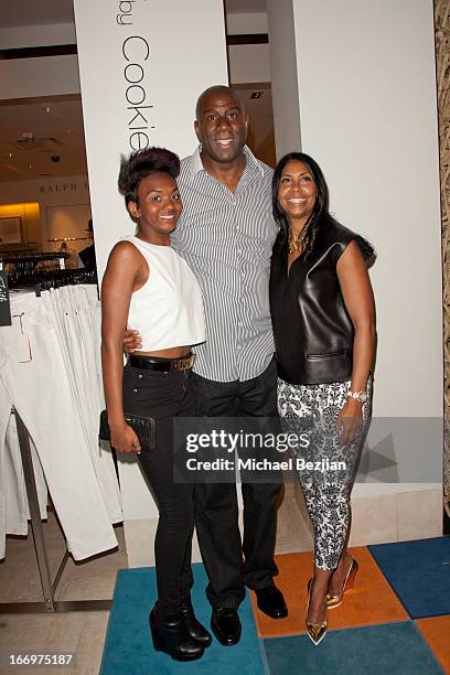 Elisa Johnson, Magic Johnson and Cookie Johnson attend Cookie Johnson And Neiman Marcus Host Girls Night Out on April 18, 2013 in Beverly Hills,...