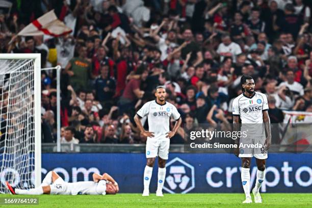 Frank Anguissa of Napoli reacts with disappointment after Mateo Retegui of Genoa has scored a goal during the Serie A TIM match between Genoa CFC and...