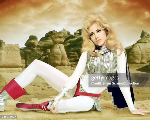 American actress Jane Fonda in a promotional portrait for 'Barbarella', directed by Roger Vadim, 1968. Fonda plays the title role in the film.