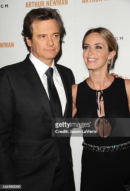 Actor Colin Firth and actress Emily Blunt attend the premiere of "Arthur Newman" at ArcLight Hollywood on April 18, 2013 in Hollywood, California.