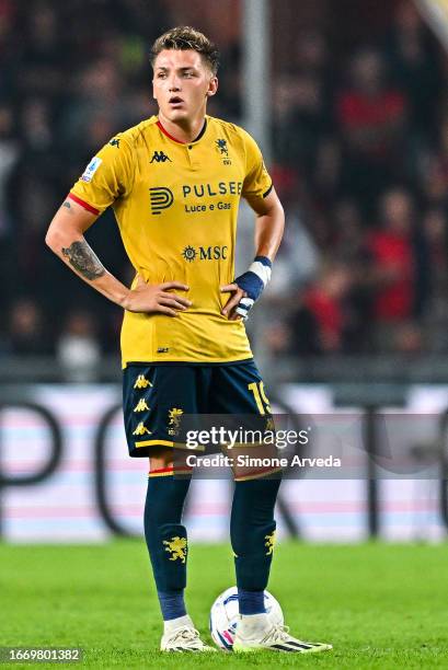 Mateo Retegui of Genoa reacts with disappointment after Matteo Politano of Napoli has scored a goal during the Serie A TIM match between Genoa CFC...