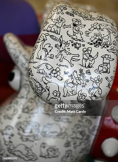 Detail on a Gromit sculpture, one of around 70, that has been painted by celebrity artist, Simon Tolfield, is seen before it is placed around the...