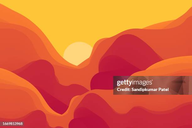 illustrazioni stock, clip art, cartoni animati e icone di tendenza di paesaggio del tramonto delle dune del deserto. paesaggio montano con un'alba. - sahara