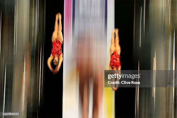 Yulia Koltunova and Natalia Goncharova of Russia compete in the Women's 10m Synchro Platform Final during day one of the FINA/Midea Diving World...