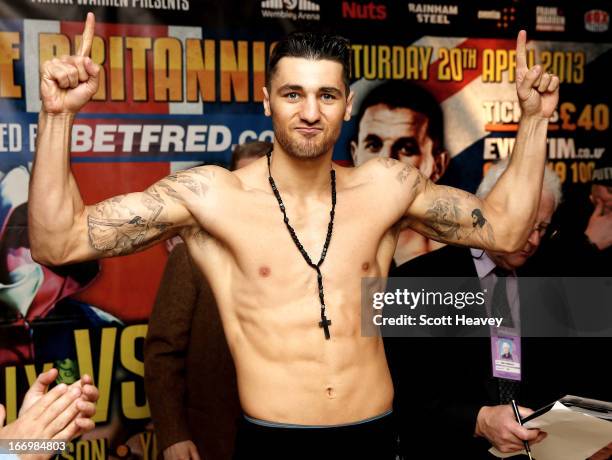 Nathan Cleverly during his Weigh-In prior to the WBO World Light Heaveyweight Title bout against Robin Krasniqi on April 19, 2013 in London, England.