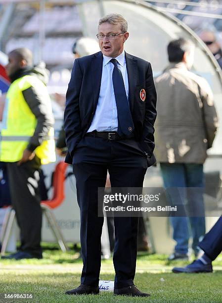 Ivo Pulga, head coach of Cagliari during the Serie A match between Cagliari Calcio and FC Internazionale Milano at Stadio Sant'Elia on April 14, 2013...