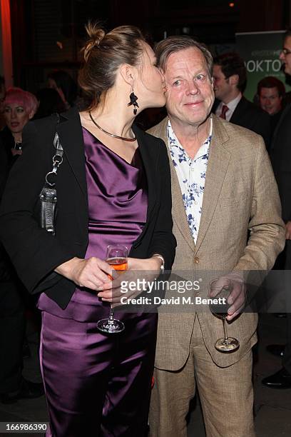 Cecilia Nilsson kisses husband Krister Henriksson after he made his West end debut in 'Doktor Glas' by Hjalmar Solderberg at Wyndhams Theatre on...