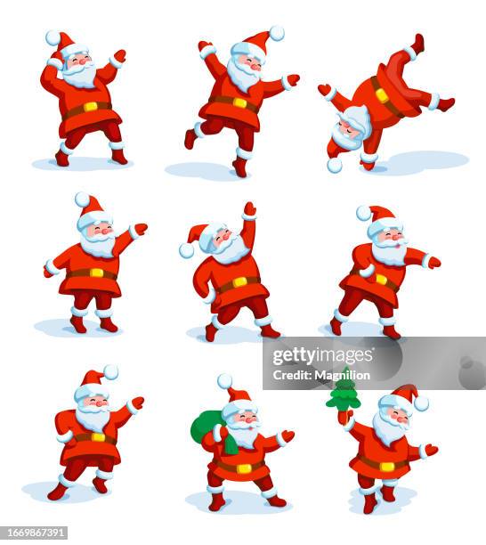 dancing santa claus set - santa waving stock illustrations