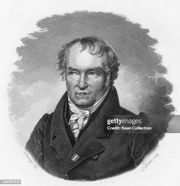 Baron Friedrich Wilhelm Heinrich Alexander von Humboldt , Prussian geographer, naturalist and explorer, circa 1820. Engraving by A. Zschokke from the...
