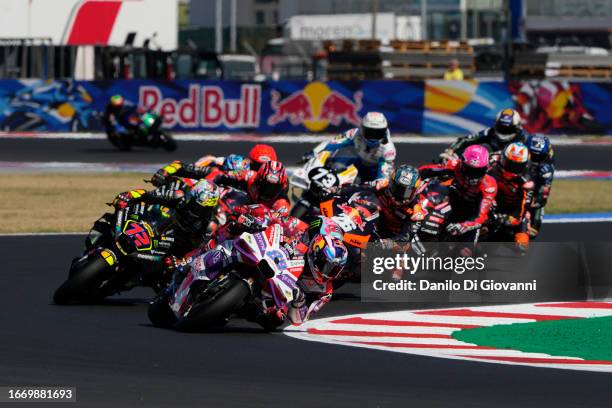 Jorge Martin of Spain and Prima Pramac Racing rides during Sprint Race of the MotoGP Of San Marino at Misano World Circuit on September 09, 2023 in...