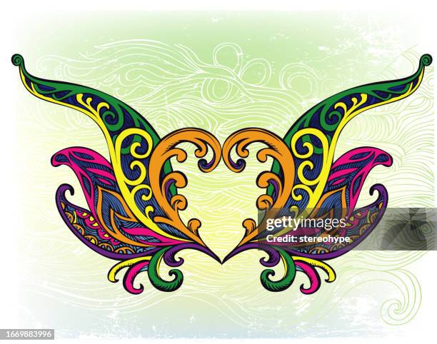 winged heart - stained glass angel stock illustrations