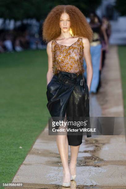 Model walks the runway during the Prabal Gurung Ready to Wear Spring/Summer 2024 fashion show as part of the New York Fashion Week on September 8,...