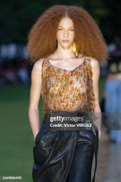 Model walks the runway during the Prabal Gurung Ready to Wear Spring/Summer 2024 fashion show as part of the New York Fashion Week on September 8,...