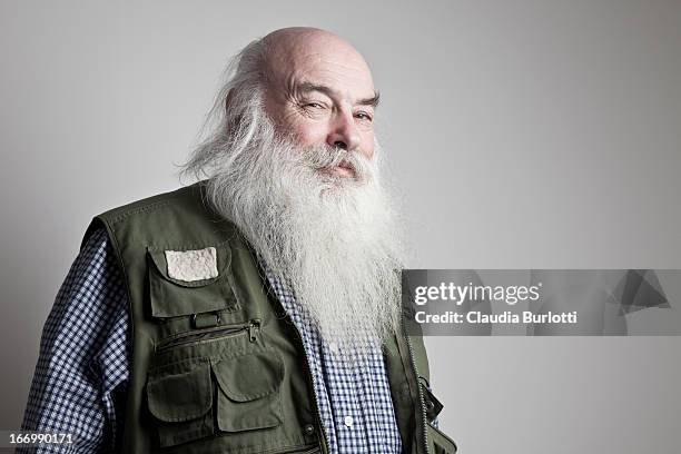 happy old man with long beard - waistcoat stock pictures, royalty-free photos & images