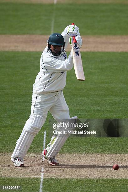 Thilan Samaraweera of Worcestershire plays to the offside during day three of the LV County Championship Division Two match between Glamorgan and...