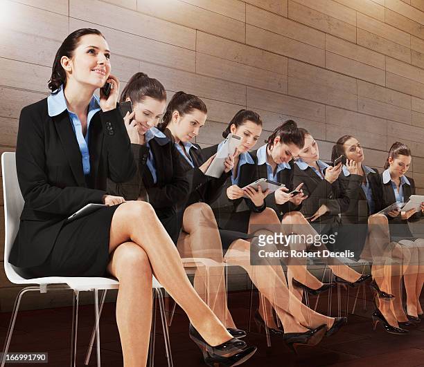 multiple images of seated businesswoman - same people different clothes - fotografias e filmes do acervo