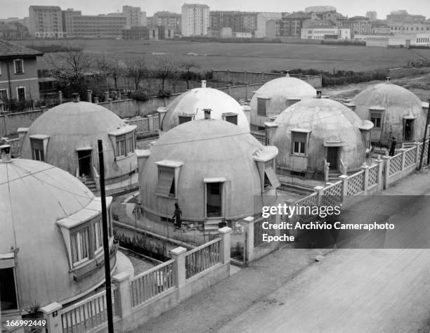 General view of Mario Cavalle's Igloo houses Quartiere Maggiolina, Milan, Italy.