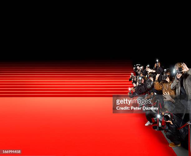 paparazzi photographers along red carpet - red carpet event stock pictures, royalty-free photos & images