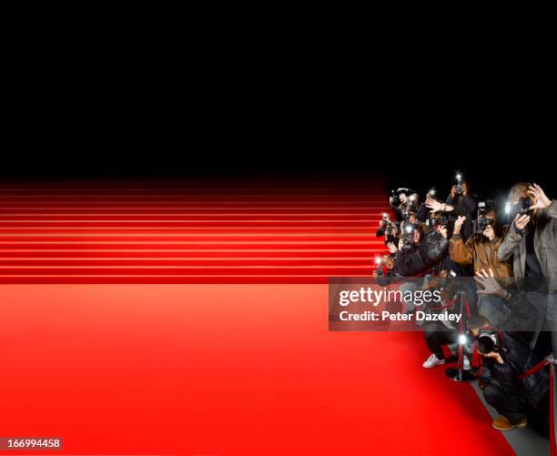 paparazzi photographers along red carpet - steps and staircases bildbanksfoton och bilder