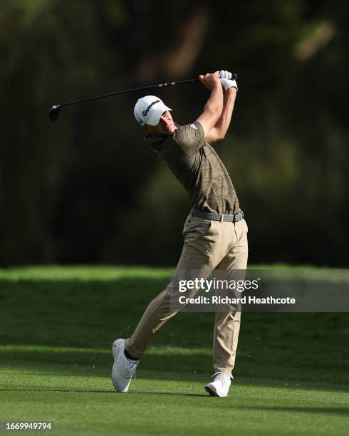 Guido Migliozzi of Italy plays his second shot on the 16th hole during Day Three of the Horizon Irish Open at The K Club on September 09, 2023 in...