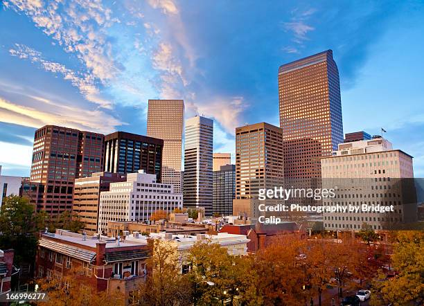 autumn sunset over the downtown denver skyline - denver stock pictures, royalty-free photos & images