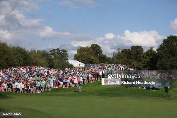 Crowds look on as Shane Lowry of Ireland walks to the 17th green during Day Three of the Horizon Irish Open at The K Club on September 09, 2023 in...