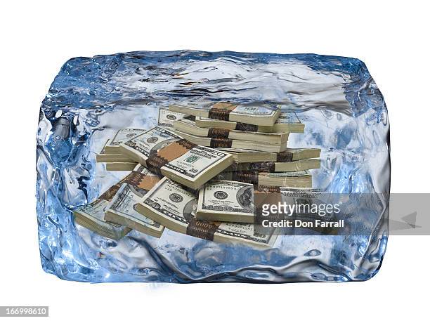 ice block. frozen us currency - freeze ideas stock pictures, royalty-free photos & images