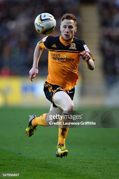 Stephen Quinn of Hull City in action during the npower Championship match between Hull City and Bristol City at KC Stadium on April 19, 2013 in Hull,...