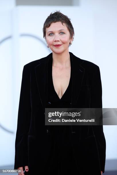 Maggie Gyllenhaal attends a red carpet ahead of the closing ceremony at the 80th Venice International Film Festival on September 09, 2023 in Venice,...