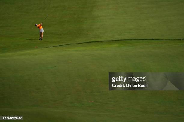 Madelene Sagstrom of Sweden plays an approach shot on the fourth hole during the third round of the Kroger Queen City Championship presented by P&G...