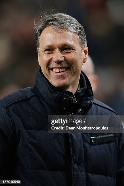 Heerenveen Manager / Coach, Marco van Basten smiles after his team get a draw in the Eredivisie match between Ajax Amsterdam and SC Heerenveen at...