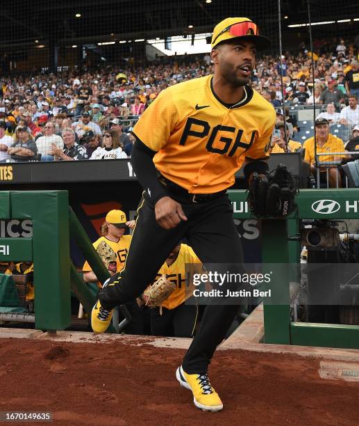 Joshua Palacios of the Pittsburgh Pirates takes the field in the first inning during the game against the New York Yankees at PNC Park on September...