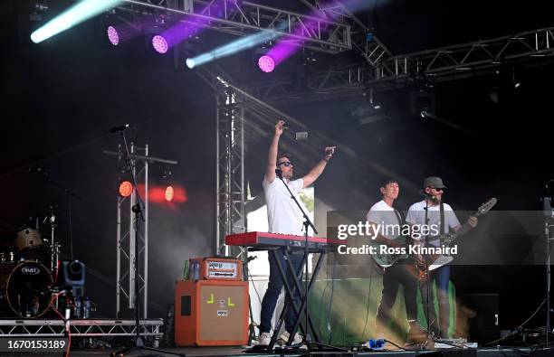 Scouting For Girls playing live at the Horizon Irish Open after Day Three of the Horizon Irish Open at The K Club on September 09, 2023 in Straffan,...