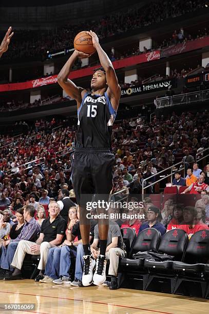 Mickael Gelabale of the Minnesota Timberwolves shoots a three pointer against the Houston Rockets on March 15, 2013 at the Toyota Center in Houston,...