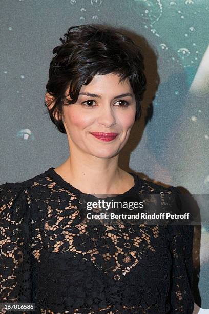 Actress Audrey Tautou poses during the premiere of 'L'Ecume Des Jours' at Cinema UGC Normandie on April 19, 2013 in Paris, France.