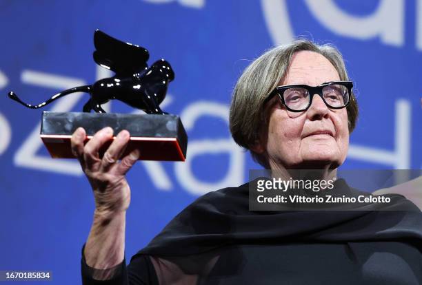 Agnieszka Holland receives the Special Jury Prize Award for 'Green Border' on stage during the Awards ceremony at the 80th Venice International Film...