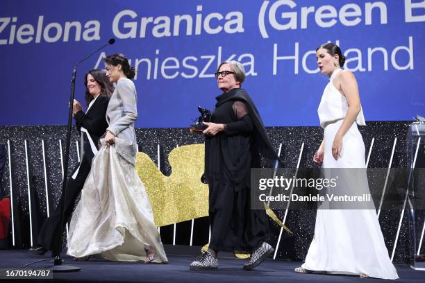 Jury Members Laura Poitras and Shu Qi and Agnieszka Holland and Katarzyna Warzecha with the Special Jury Prize Award for 'Green Border' on stage...