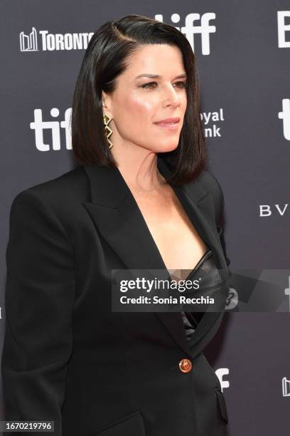 Neve Campbell attends the "Swan Song" premiere during the 2023 Toronto International Film Festival at Roy Thomson Hall on September 09, 2023 in...