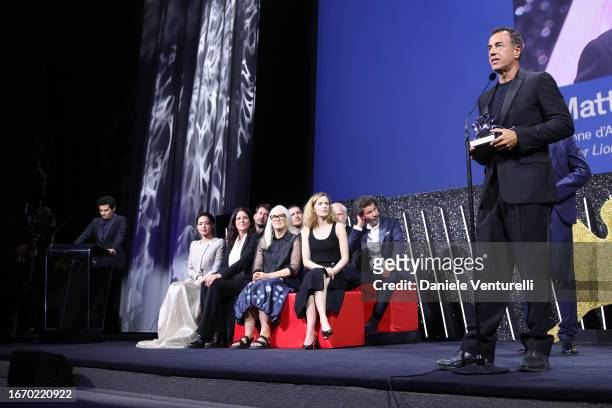 Matteo Garrone with the Silver Lion for Best Director for film ‘Io Capitano’ on stage during the Awards ceremony at the 80th Venice International...