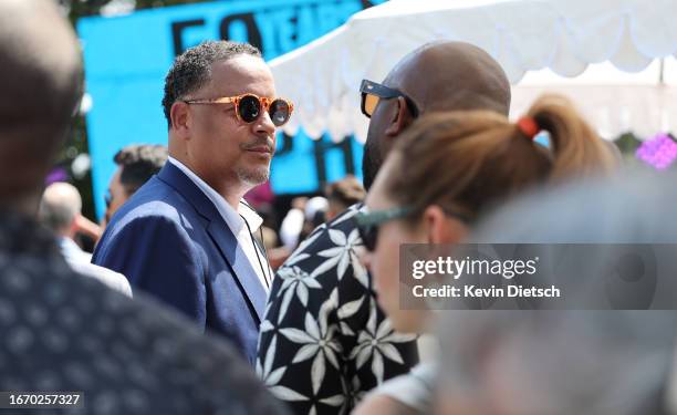 Education Secretary Miguel Cardona attends an event celebrating the 50th anniversary of Hip Hop, at the Vice President's residence on September 09,...