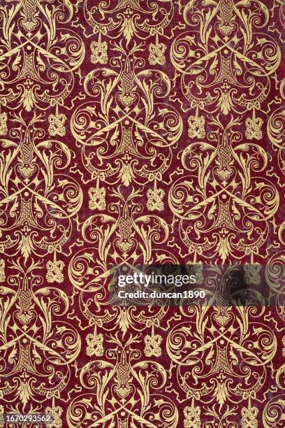 ornate gold pattern on a maroon background, 18th century french - maroon swirl stock illustrations