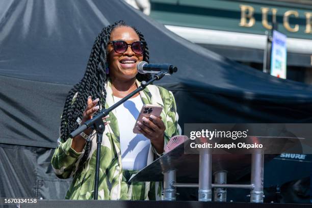 Angie Greaves attends the unveiling of The Music Walk Of Fame 2023 at Camden on September 09, 2023 in London, England.