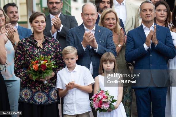 Princess Charlene of Monaco, Prince Albert II of Monaco, Prince Jacques of Monaco and Princess Gabriella of Monaco attend the traditional Monaco...