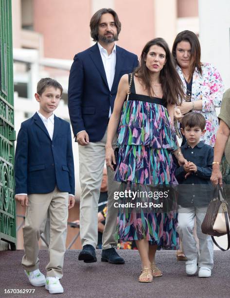 Dimitri Rassam, Charlotte Casiraghi-Rassam, Raphael Elmaleh and Balthazar Casiraghi- Rassam attend the traditional Monaco picnic on September 09,...